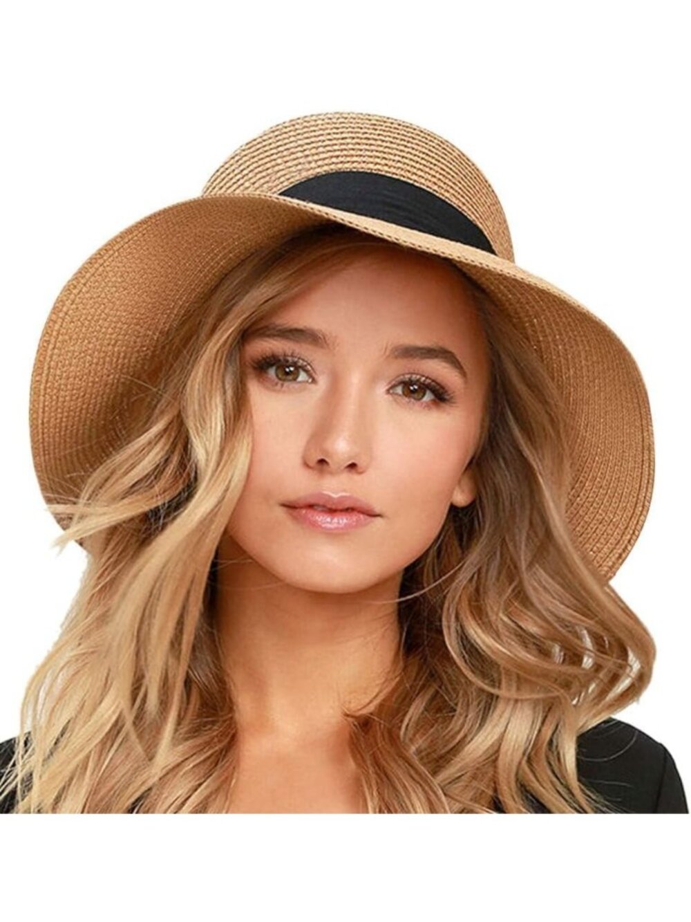 Stylish Women's Beach Sun Hat - Foldable Straw, UV Protection 80+, Summer